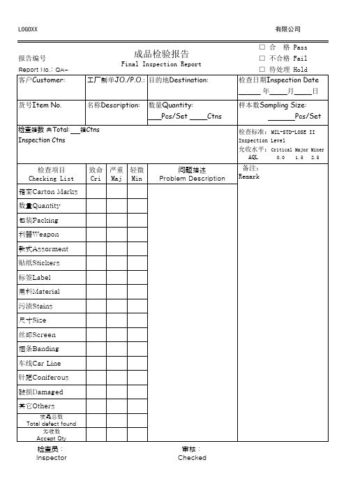 服装厂成品检验报告