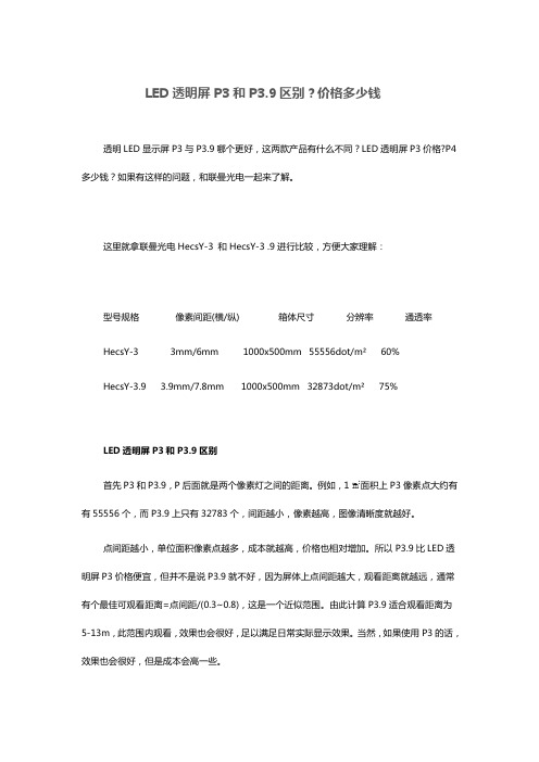 LED透明屏P3和P3.9区别？价格多少钱