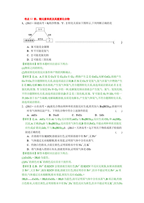 2015年高考汇编考点12 铁、铜元素单质及其重要化合物(DOC)