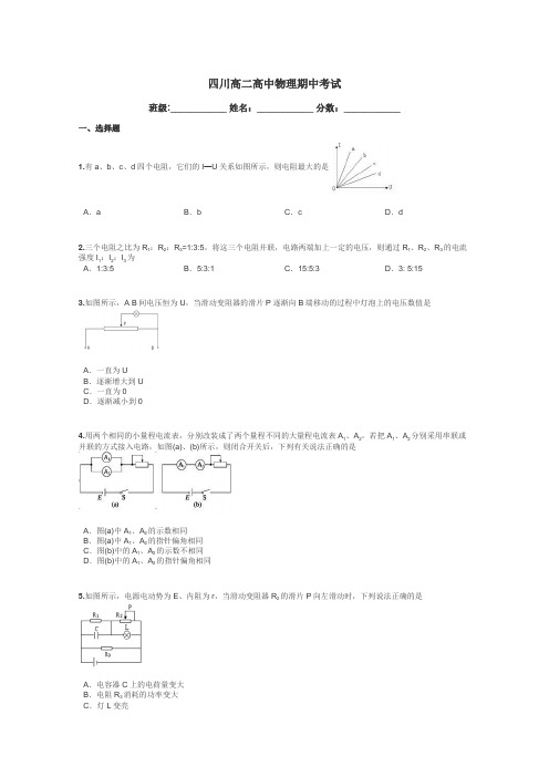 四川高二高中物理期中考试带答案解析
