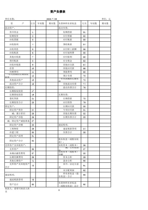 资产负债表损益表