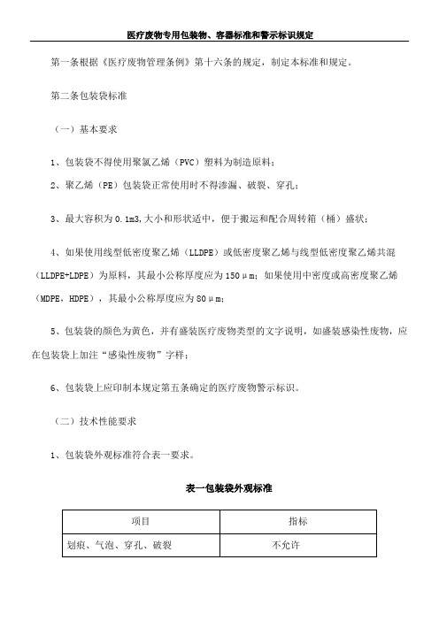 医疗废物专用包装物容器标准和警示标识规定