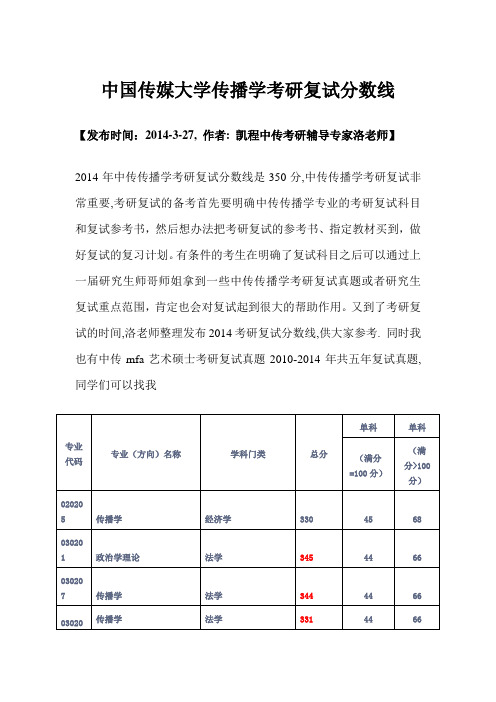 中国传媒大学传播学考研复试分数线