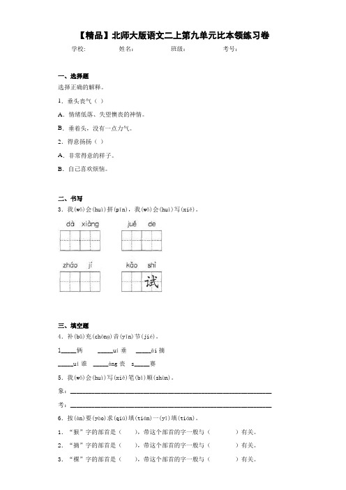 小学语文二上第九单元比本领练习卷(含答案解析)