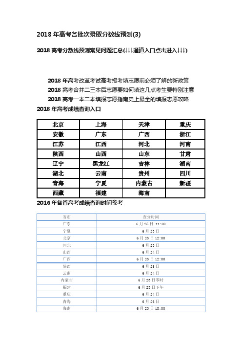 2018年高考各批次录取分数线预测（3）