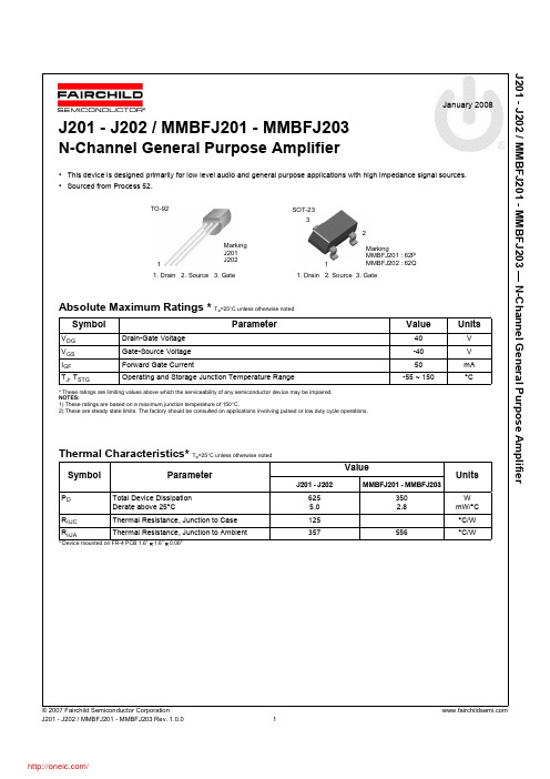 MMBFJ201;中文规格书,Datasheet资料