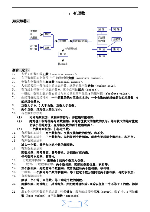 人教版七年级上册数学知识结构