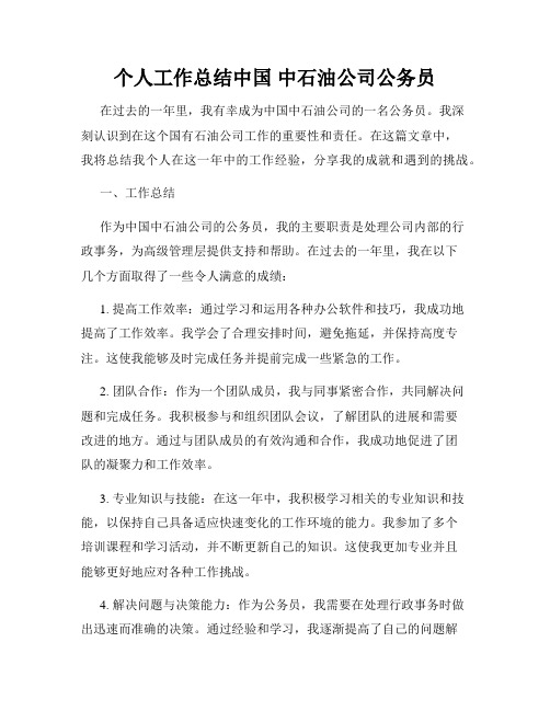 个人工作总结中国 中石油公司公务员