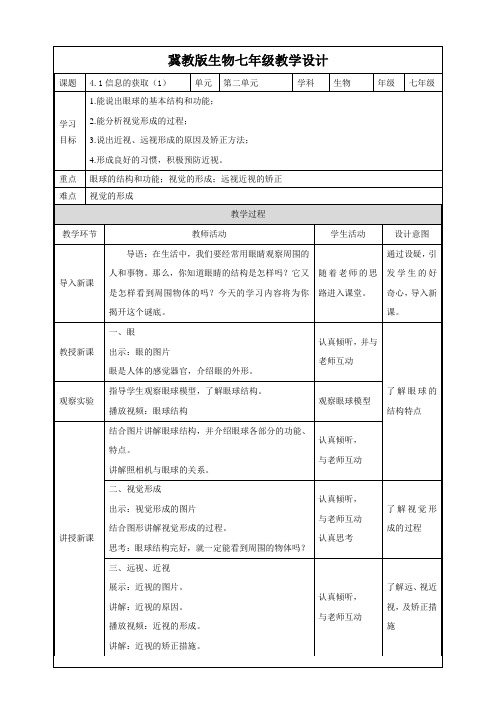 冀教版生物七下2.4.1信息的获取（1）（教案练习）