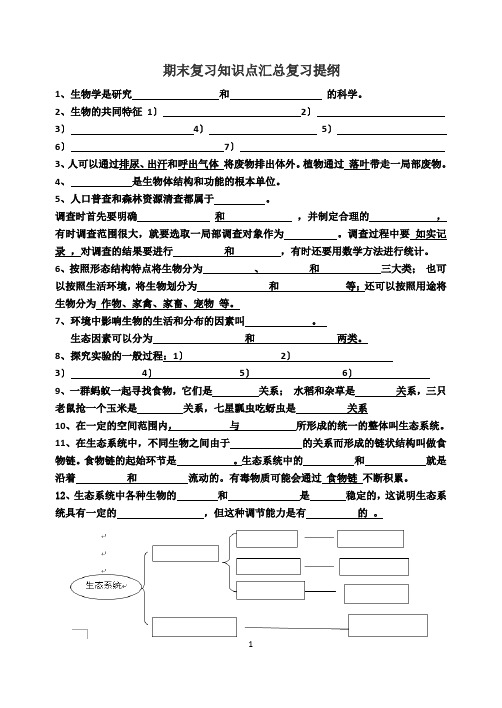 七年级上册生物复习知识点(填空)