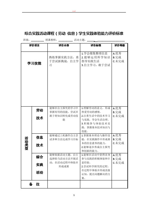 综合实践活动课程(劳动 信息)学生实践体验能力评价标准