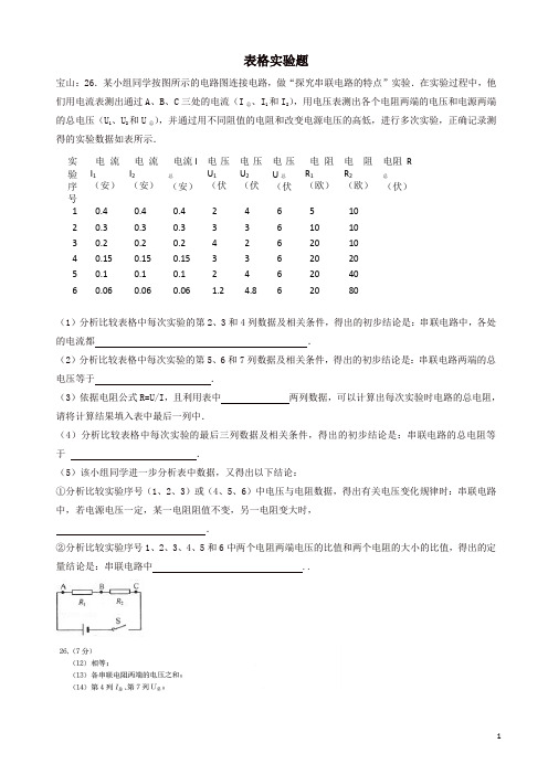 上海市各区2017届中考物理一模试卷按考点分类汇编_表格实验题