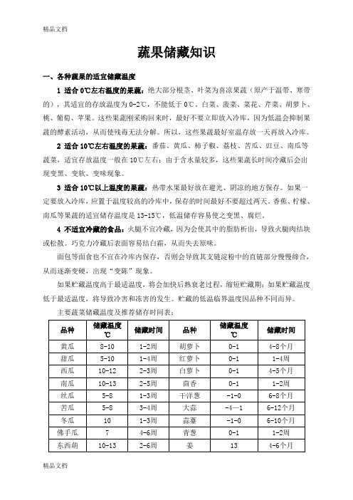 各种蔬菜水果的适宜储藏温度资料