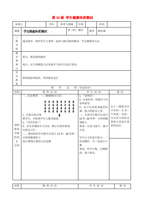 体育《学生健康体质测试》教案