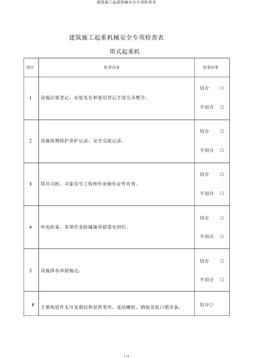 建筑施工起重机械安全专项检查表