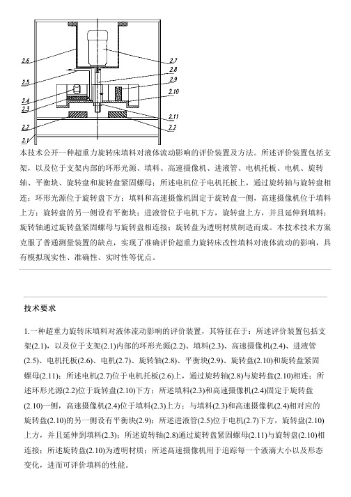 超重力旋转床填料对液体流动影响的评价设备及方法的制作方法