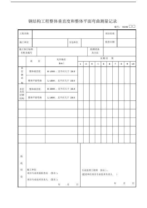 钢结构工程整体垂直度和整体平面弯曲测量记录.doc