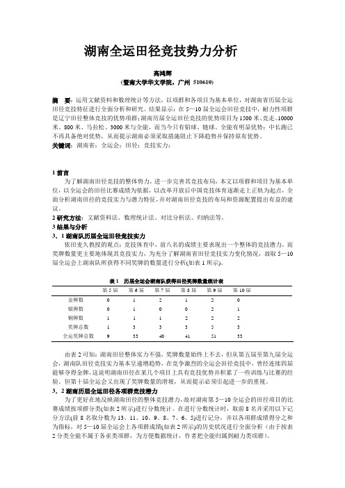 湖南全运田径竞技势力分析