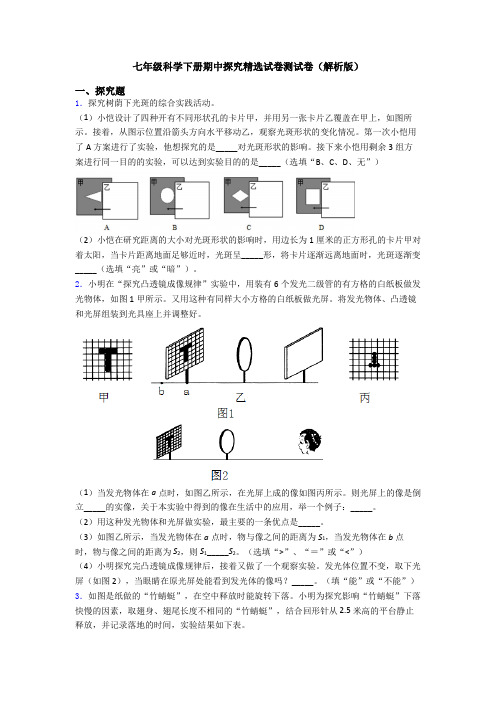 七年级科学下册期中探究精选试卷测试卷(解析版)