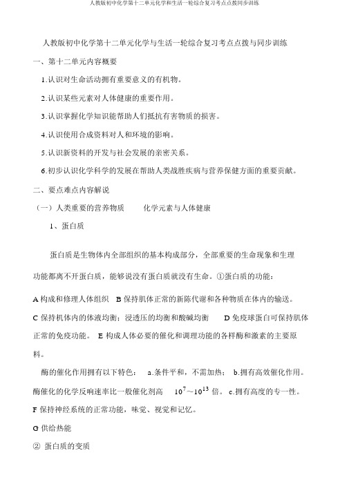 人教版初中化学第十二单元化学和生活一轮综合复习考点点拨同步训练