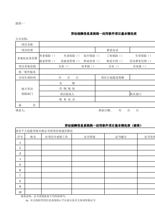 劳动保障信息系统统一应用软件项目基本情况表