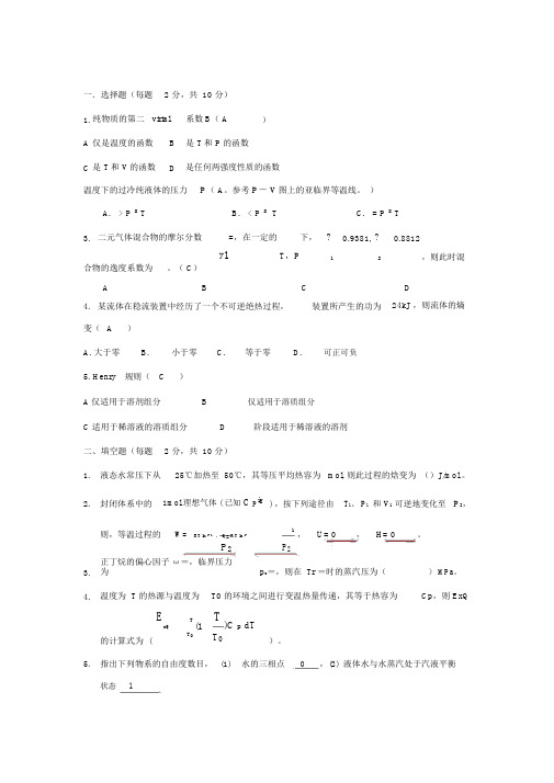 化工热力学试卷题库与答案.doc