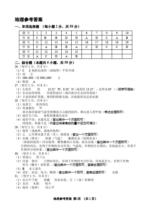 2019地理评分细则