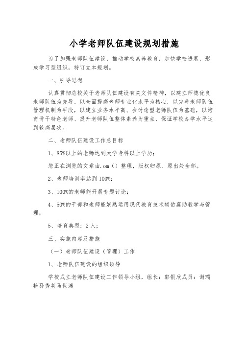 小学教师队伍建设规划措施