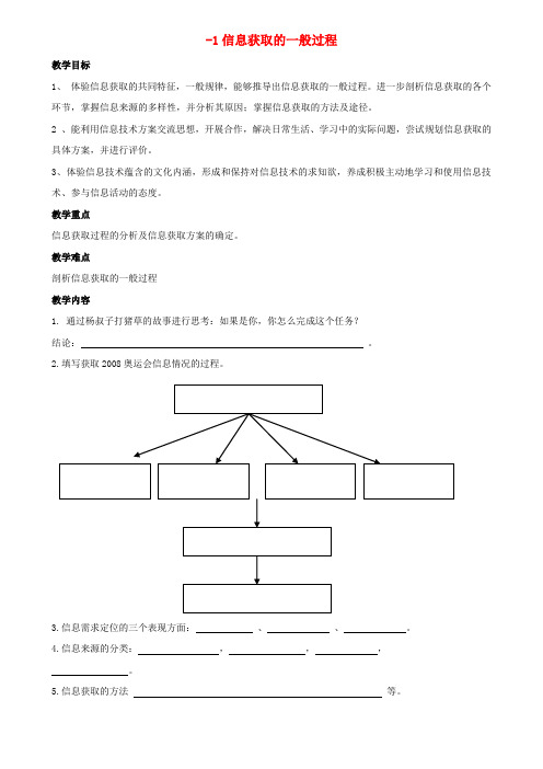 高中信息技术 2-1信息获取的一般过程教案一 教科版必修1