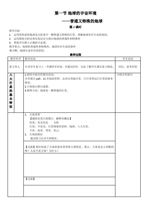 1.1 地球的宇宙环境(2)地球的普通性与特殊性