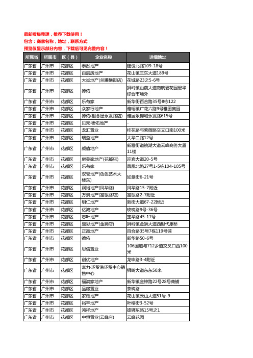 新版广东省广州市花都区房屋中介企业公司商家户名录单联系方式地址大全610家