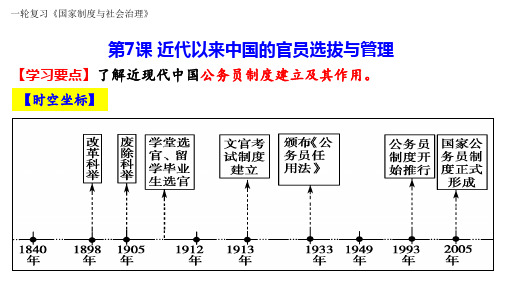 高三历史统编版选择性必修一国家制度与社会治理一轮复习第7课+近代以来中国的官员选拔与管理