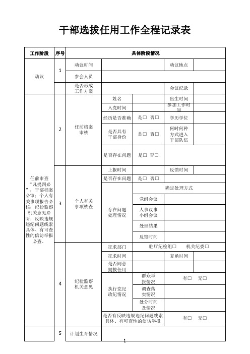 干部选拔任用工作全程纪实表