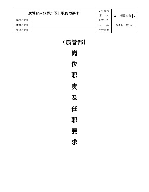 质管部职责及任职能力要求