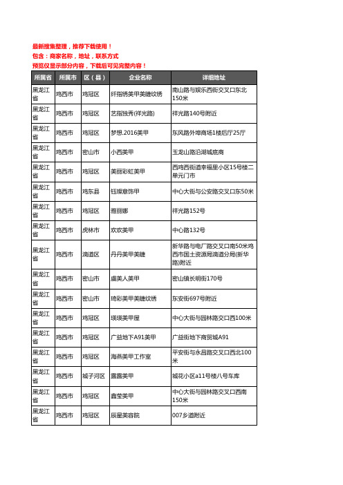 新版黑龙江省鸡西市美甲企业公司商家户名录单联系方式地址大全93家