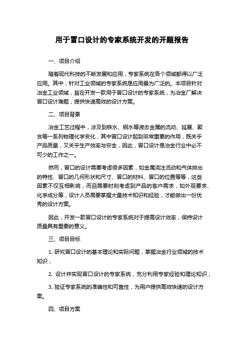 用于冒口设计的专家系统开发的开题报告