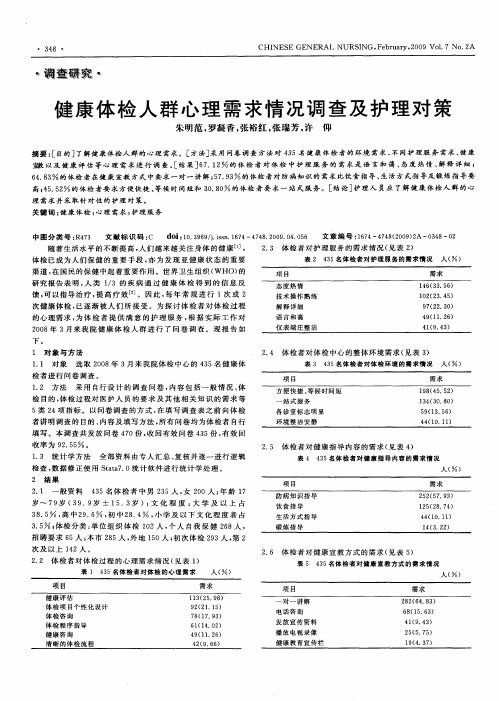 健康体检人群心理需求情况调查及护理对策