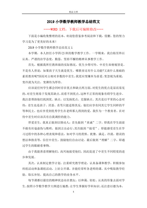 2019小学数学教师教学总结范文