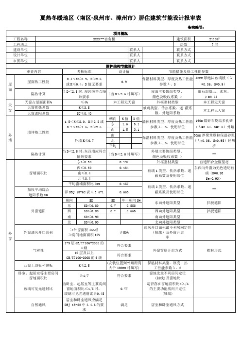 2015福建居住建筑节能设计报审表(填写范例)