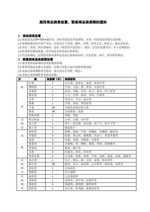 规范商品信息新增、散装商品保质期的通知