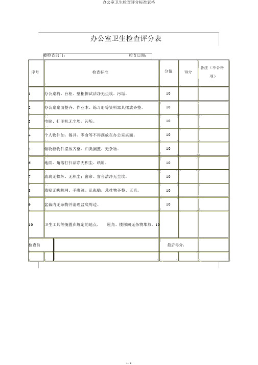 办公室卫生检查评分标准表格