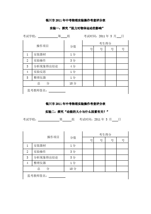 银川市2011年中考物理实验操作考查试题与评分标准doc