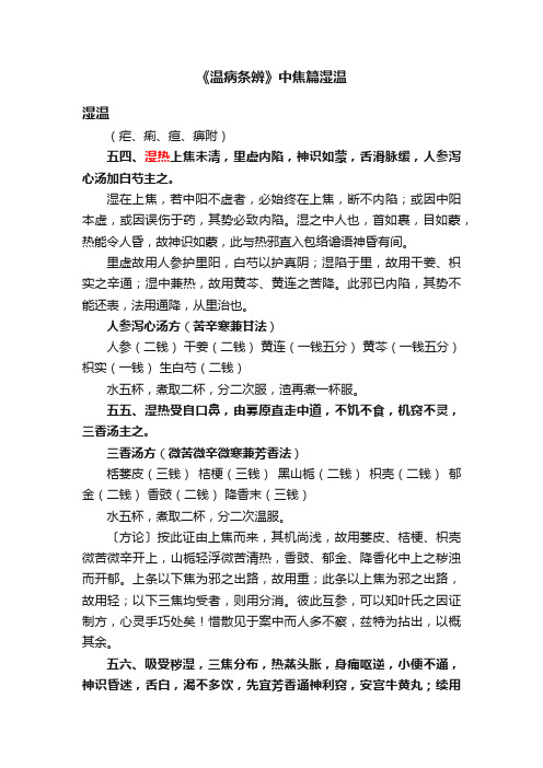 《温病条辨》中焦篇湿温