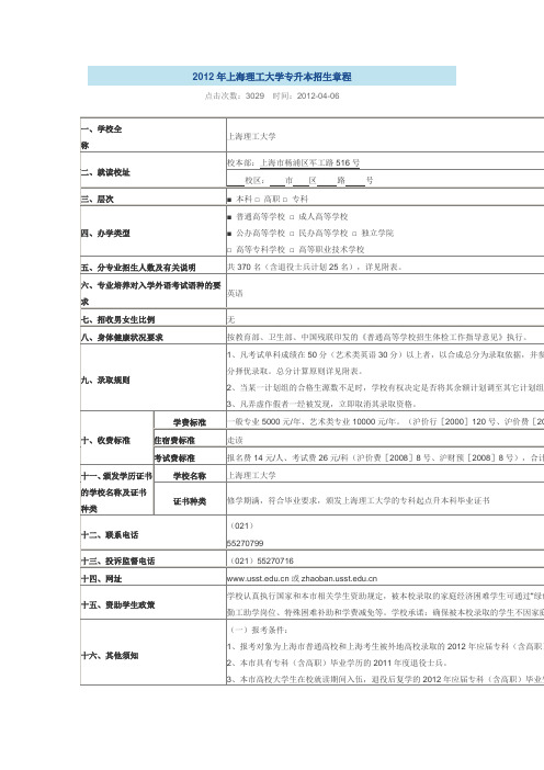 上海理工2012年专升本招生简章