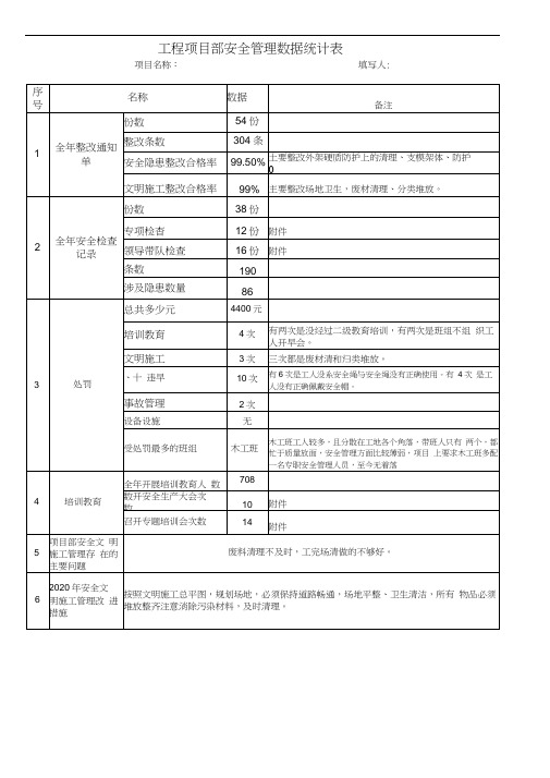 项目级安全管理数据统计表