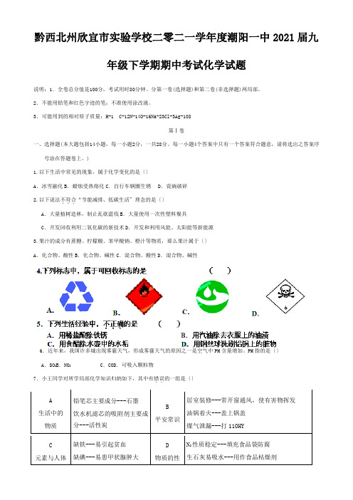 欣宜市实验学校二零二一学年度九年级化学下学期期中试题 5