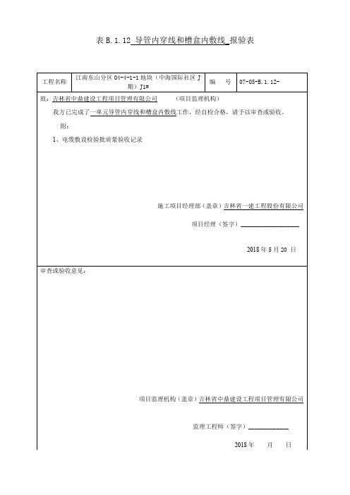 表B.7.1 导管内穿线和槽盒内敷线检验批质量验收记录