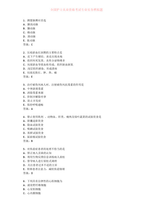 全国护士从业资格考试考前模拟 专业实务2(含答案)