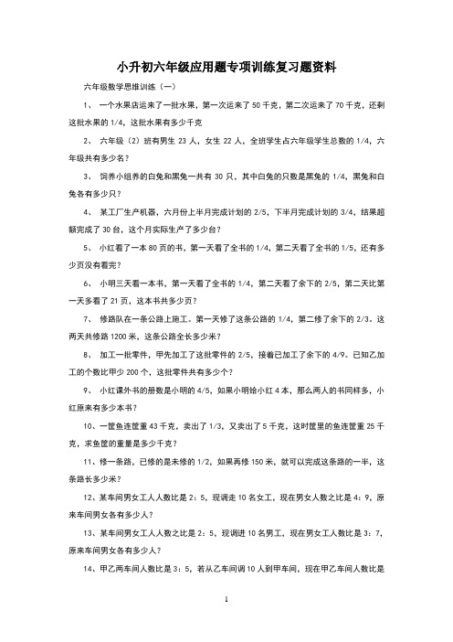 小升初六年级应用题专项训练复习题资料