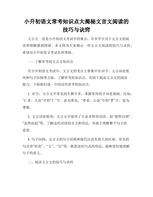 小升初语文常考知识点大揭秘文言文阅读的技巧与诀窍